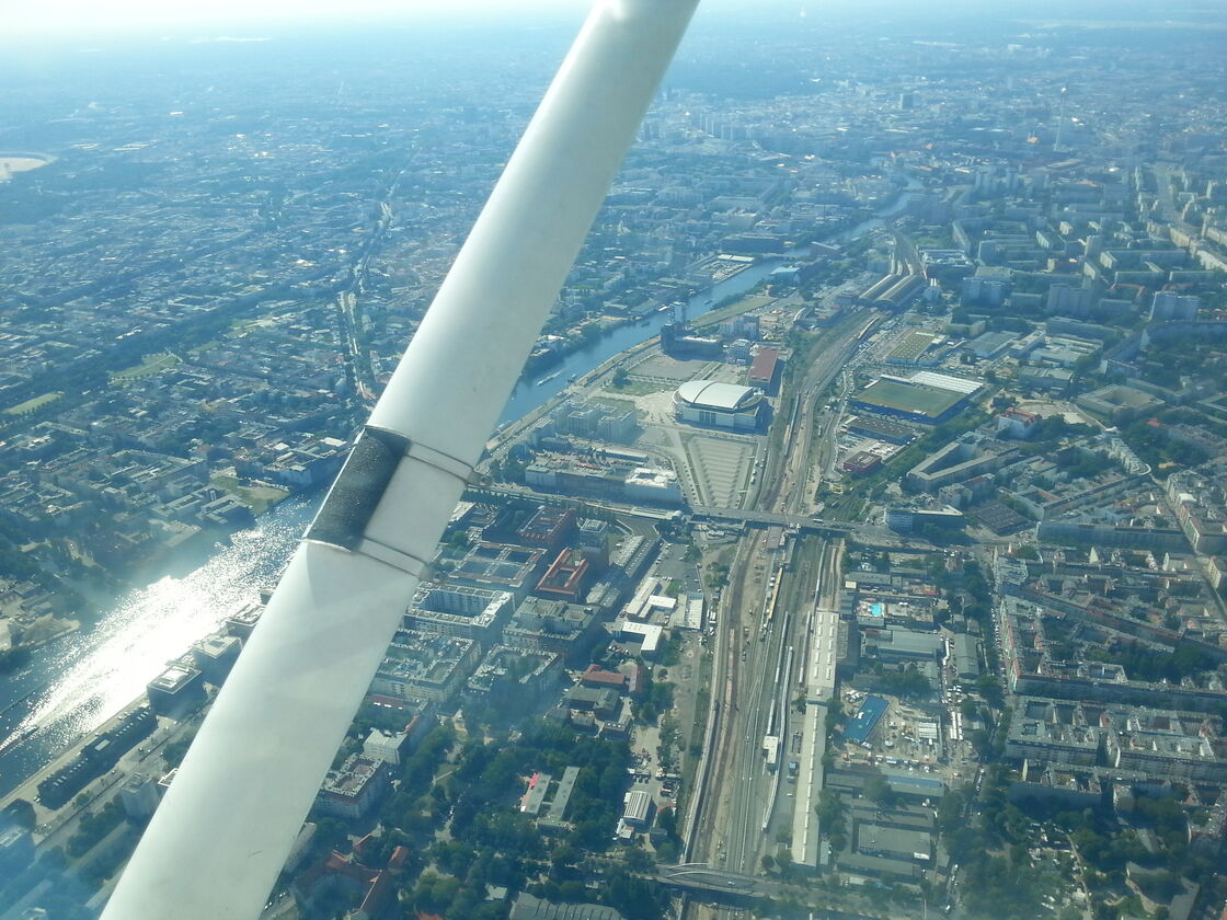 Aerial view of Berlin from the cockpit